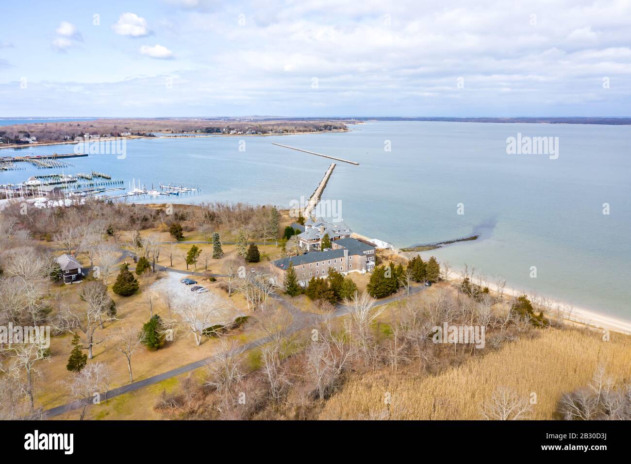 Drone image of Cormaria and Breakwater in Sag Harbor, NY Stock Photo ...
