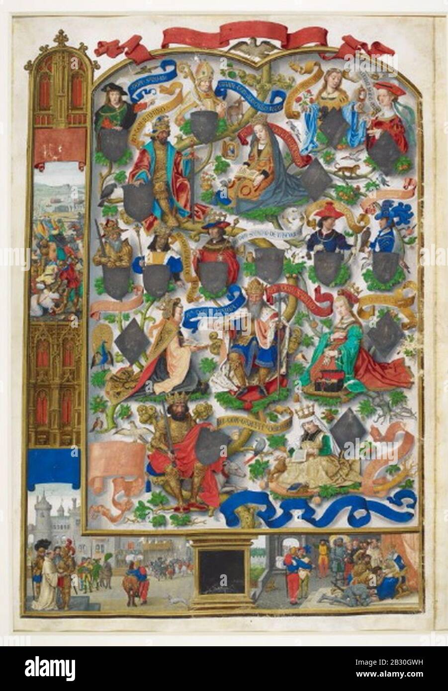 Genealogia dos Reis de Portugal (BL Add MS 1253) - f.5r. Stock Photo