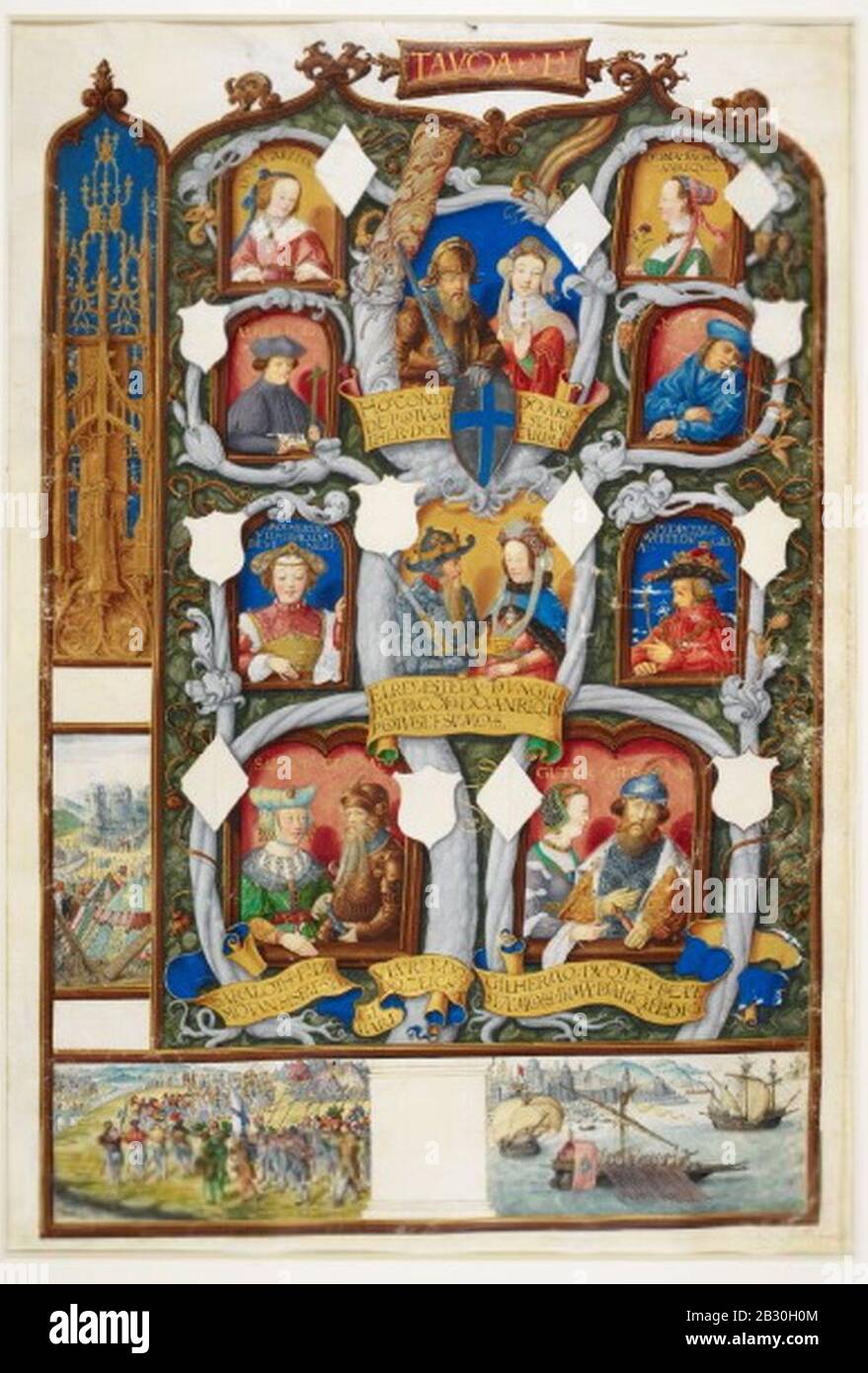 Genealogia dos Reis de Portugal (BL Add MS 1253) - f.6r. Stock Photo