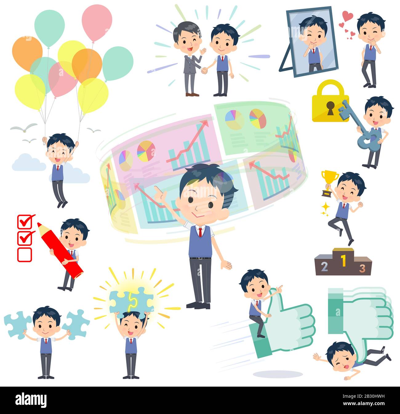 A set of school boy on success and positive.There are actions on ...