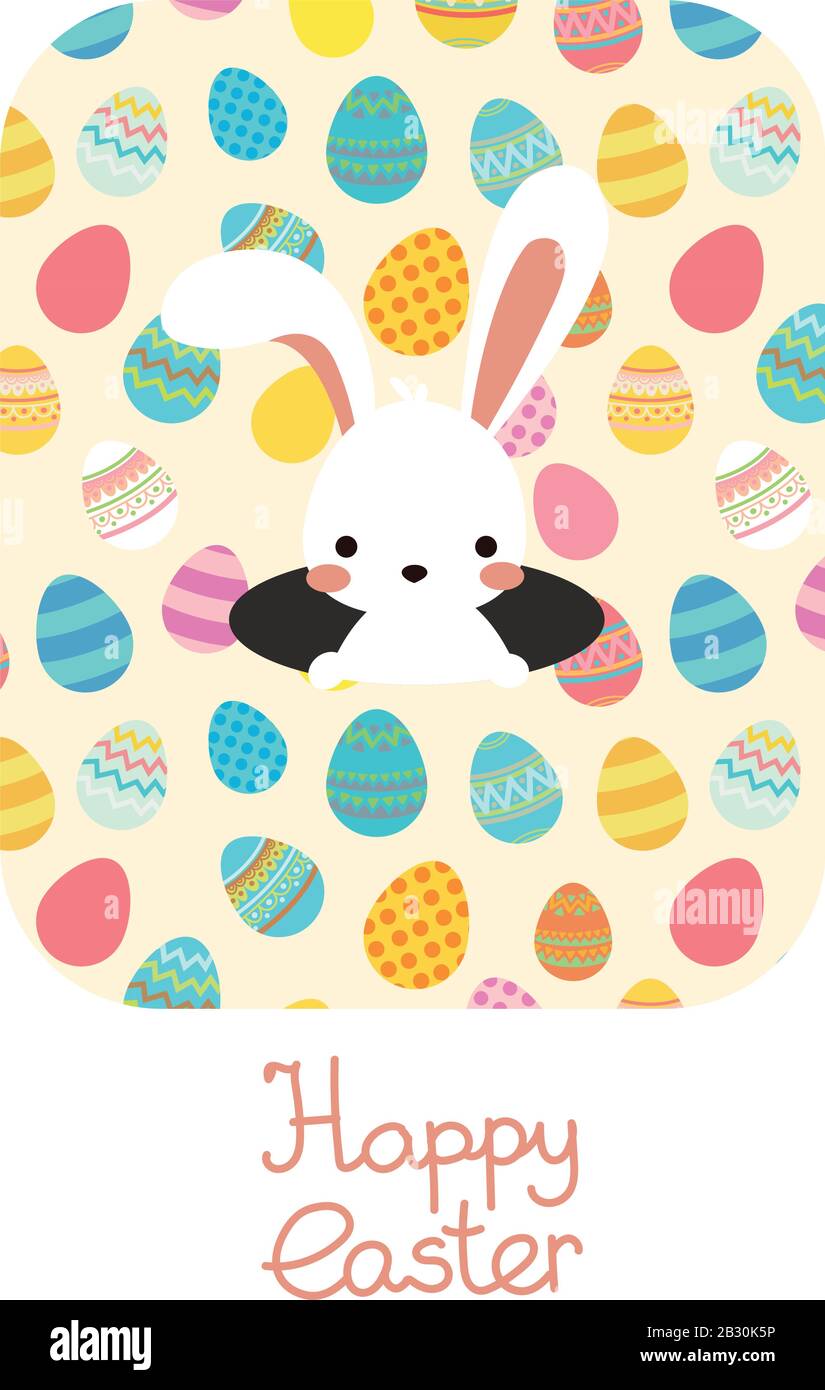 Vector Easter card. Easter rabbit,decorative eggs and lettering Stock Vector
