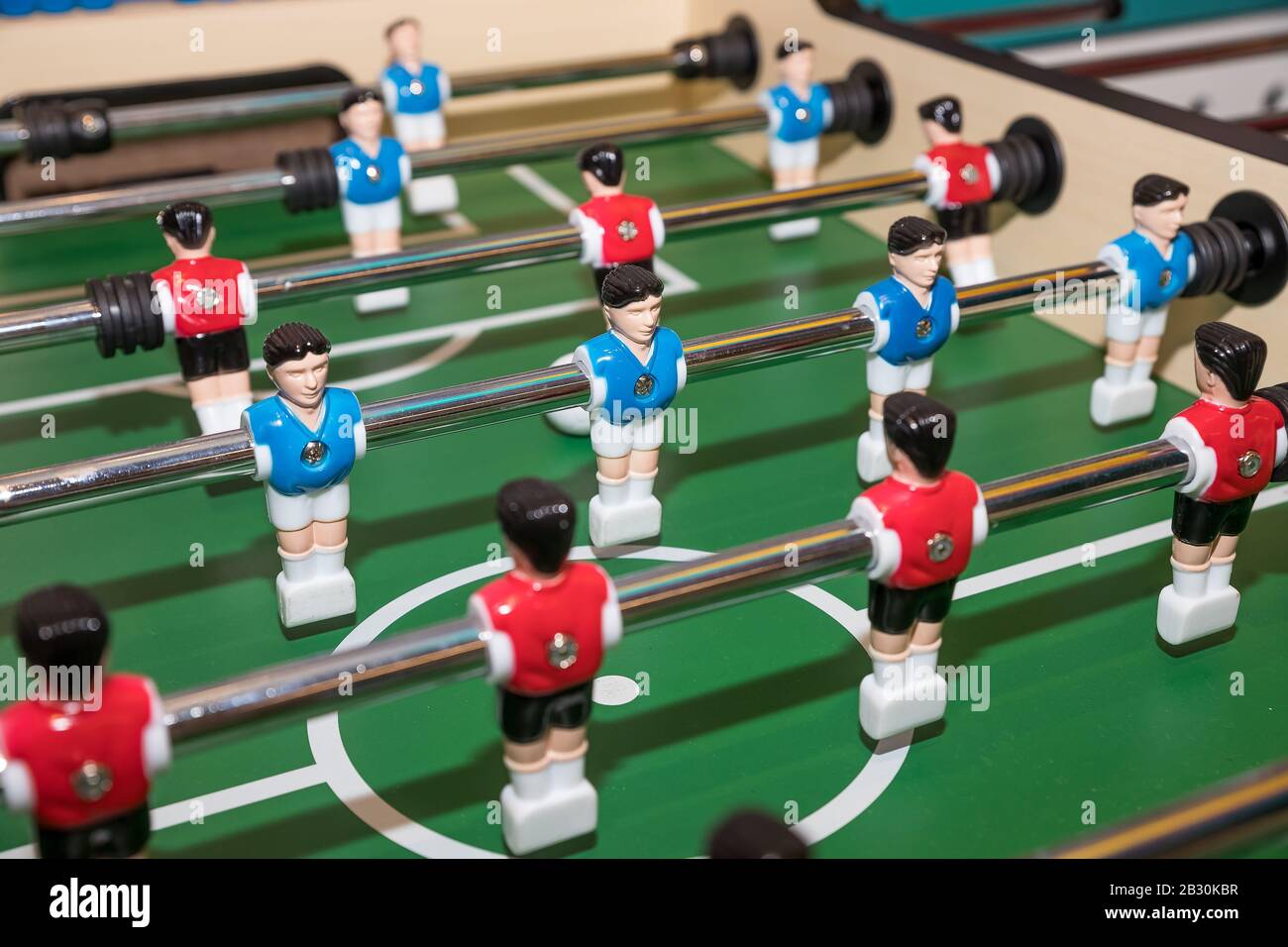Vintage Foosball, Blue and Red Players Team in Table Soccer or Football