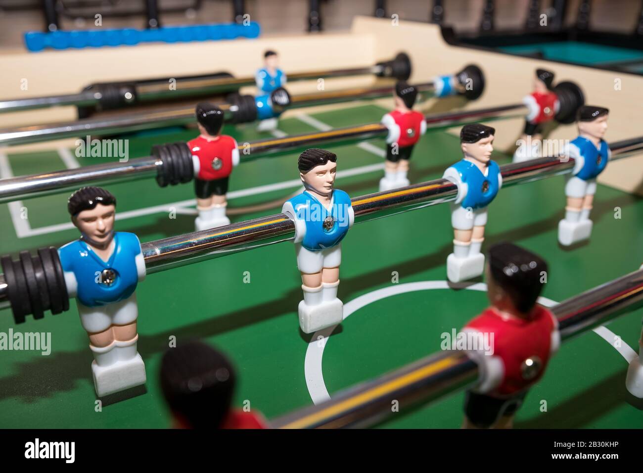 Vintage Foosball, Blue and Red Players Team in Table Soccer or Football  Kicker Game, Selective Focus. table game. Boy toy sport game concept.  Soccer Stock Photo - Alamy