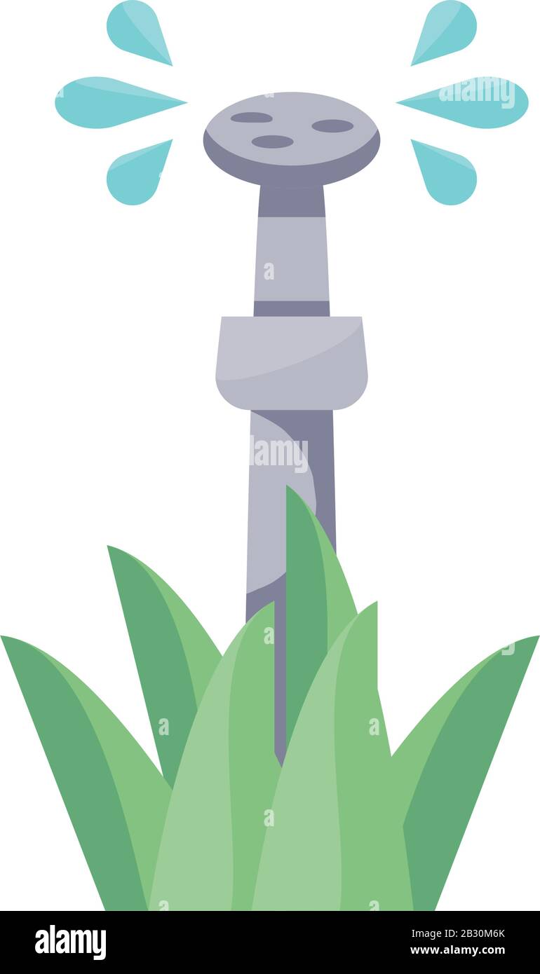 grass and garden sprinkler icon over white background, flat detail ...