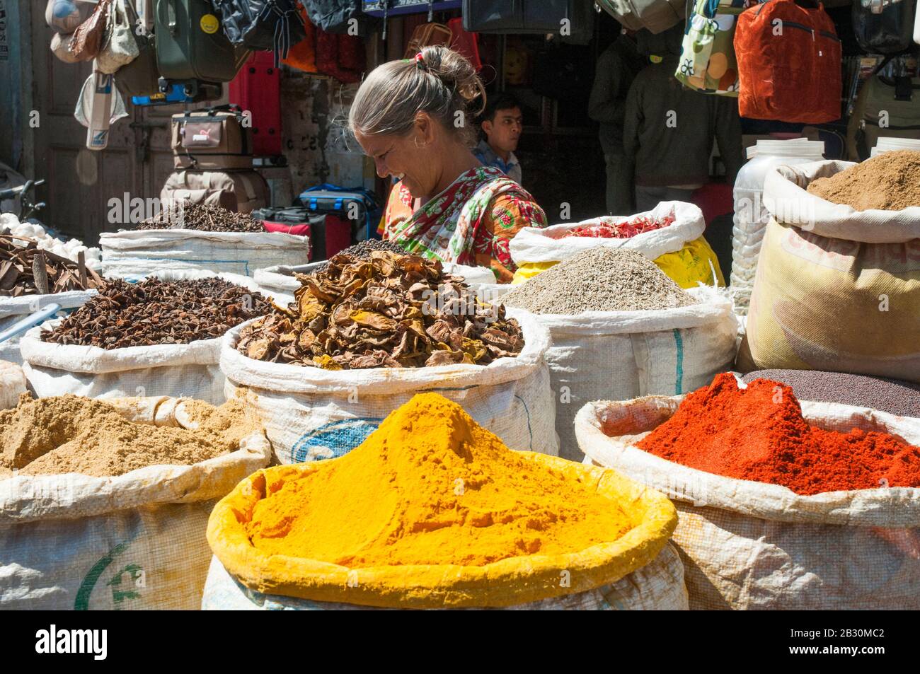 Female vendor in the market at Bhuj, Rann of Kutch, Gujarat, India Stock Photo