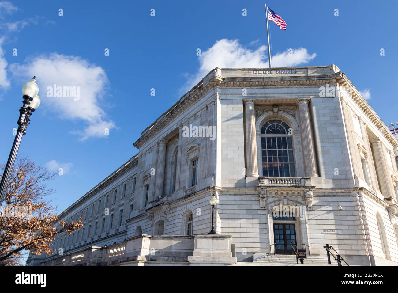 Entrance to the Russell Senate Office Building across from the U.S. Capitol on a beautiful, sunny day. Stock Photo