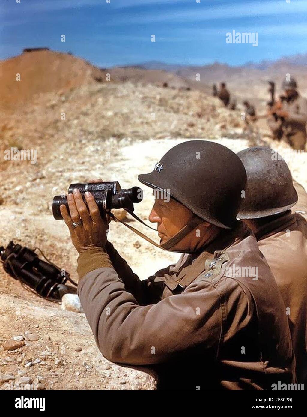 General Patton Looking Through Binoculars. Stock Photo