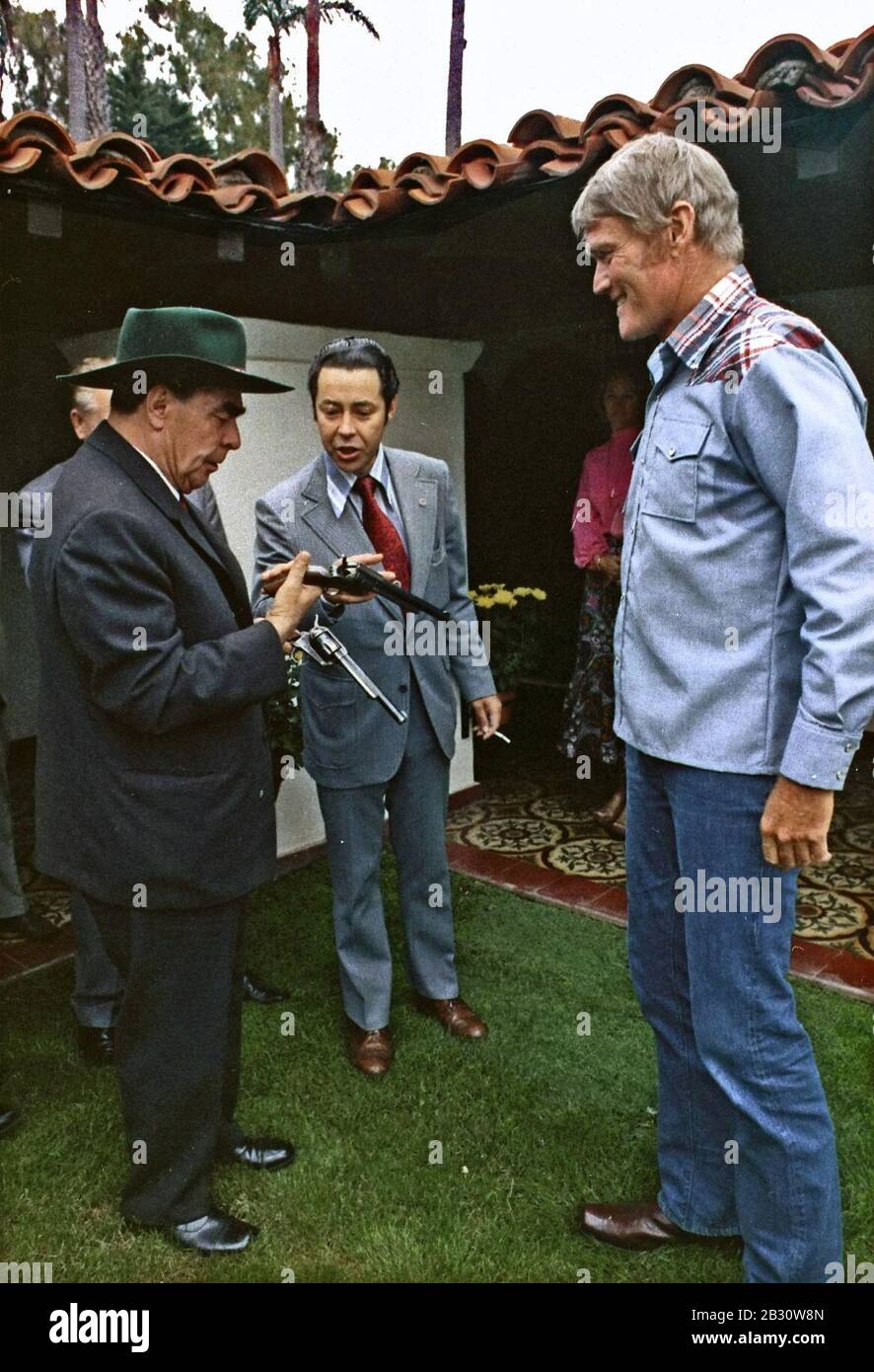 General Secretary Brezhnev meets actor Chuck Connors, at San Clemente - Stock Photo