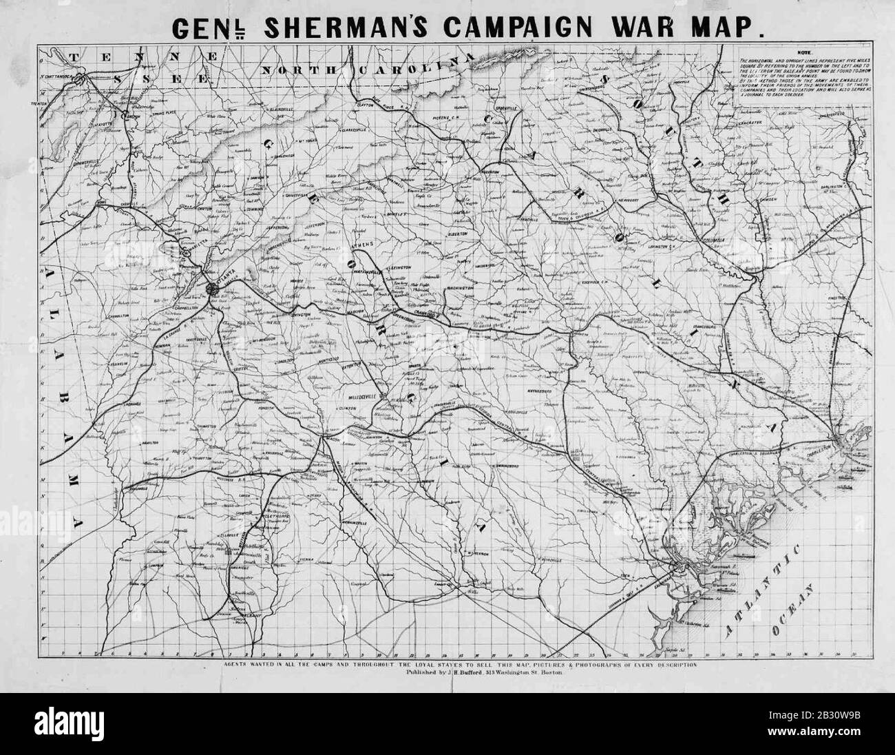 General Sherman's campaign war map. Bufford 1864. Stock Photo