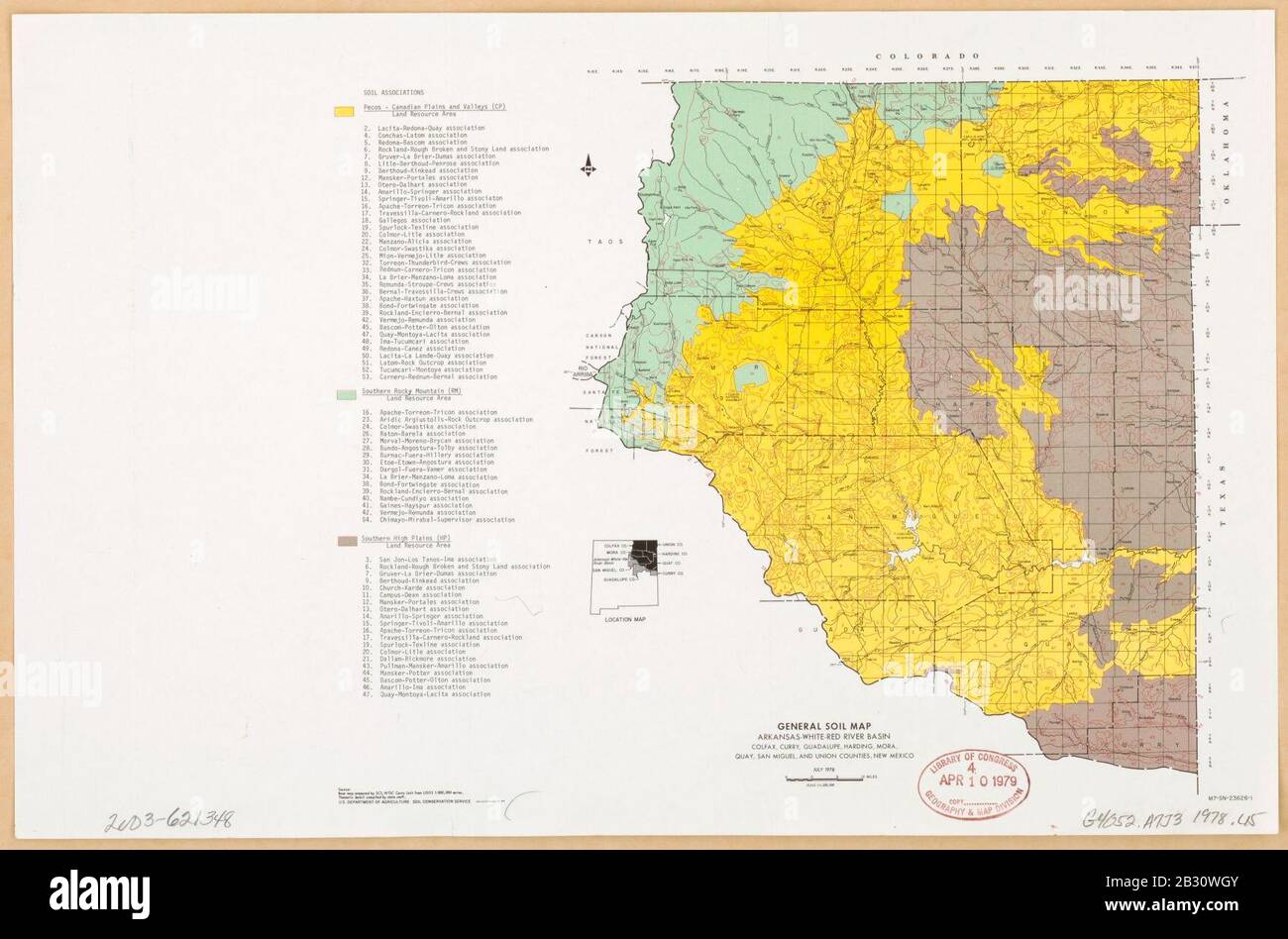 General soil map, Arkansas-White-Red River Basin - Colfax, Curry, Guadalupe, Harding, Mora, Quay, San Miguel, and Union counties, New Mexico Stock Photo