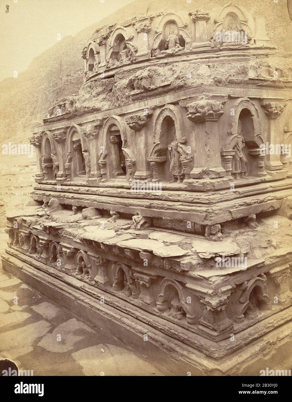 General view of Stupa No. 6, with Buddha images in niches, Ali Masjid ...