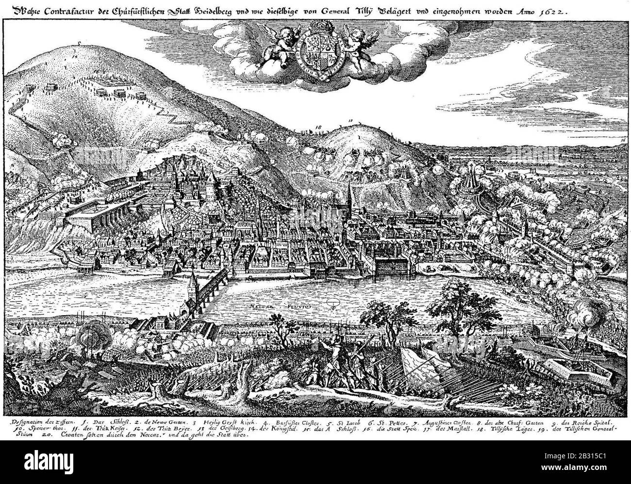 Generalsturm auf Heidelberg Merian 1622 1643. Stock Photo
