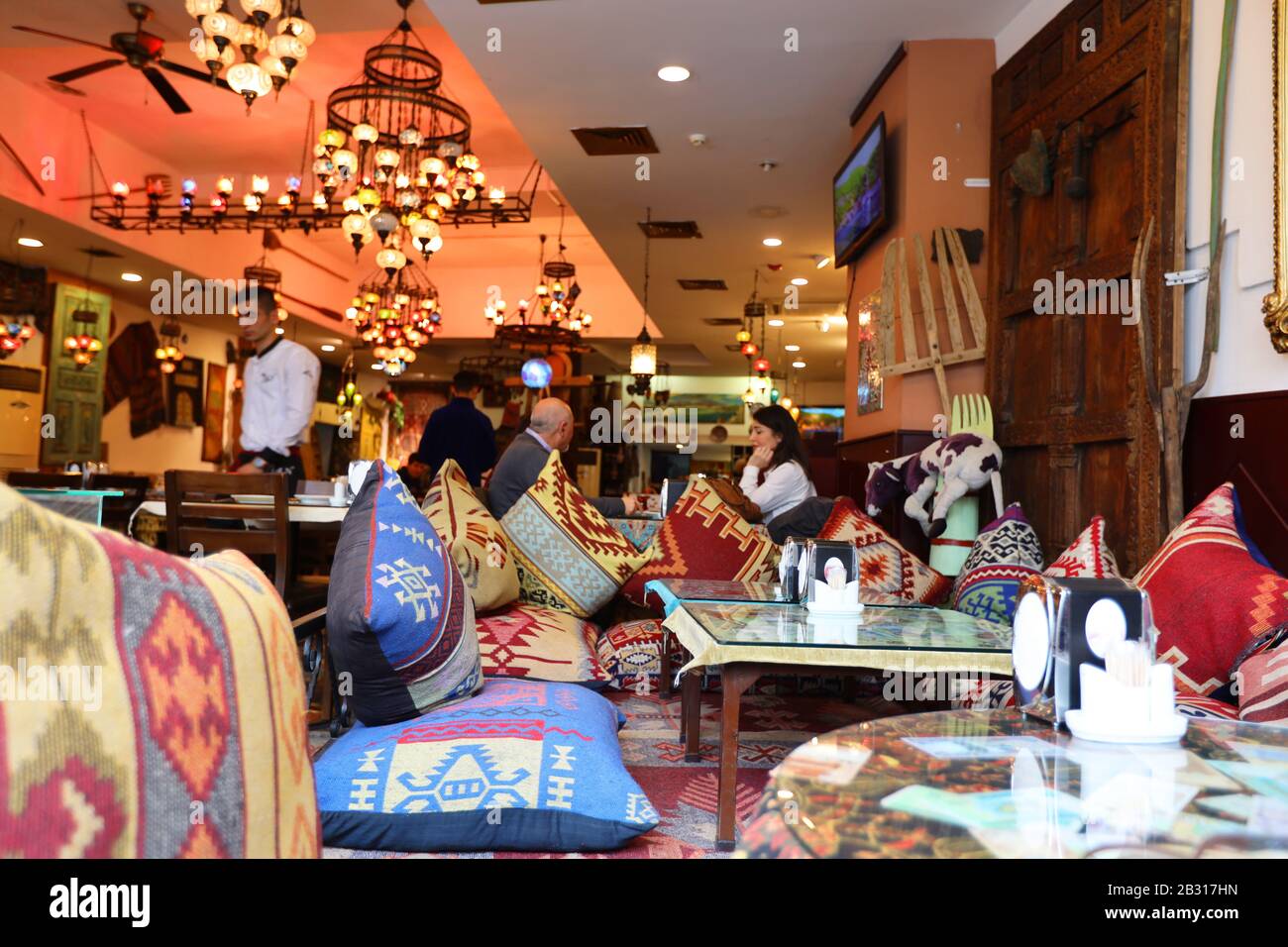 Interior of a cafe in the old city for tourists. Cafe Serving, interior, visitors. Istanbul Stock Photo