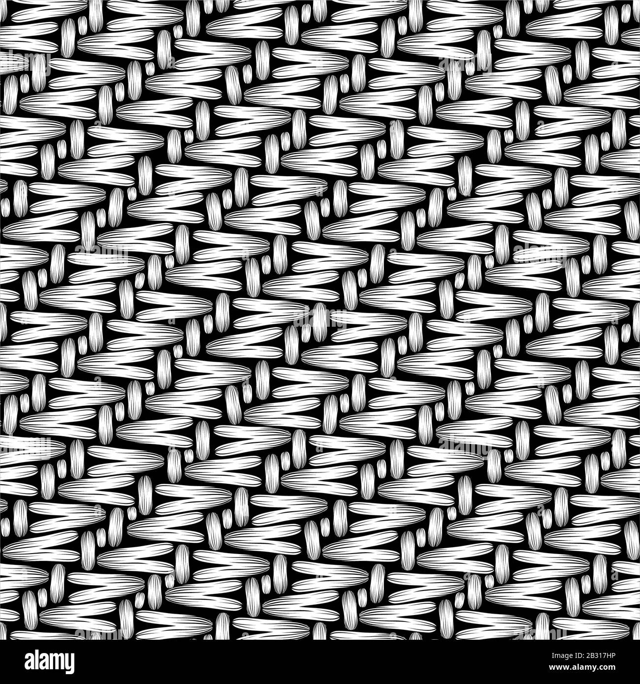 knitting textile fibers texture seamless pattern in black and white Stock Vector