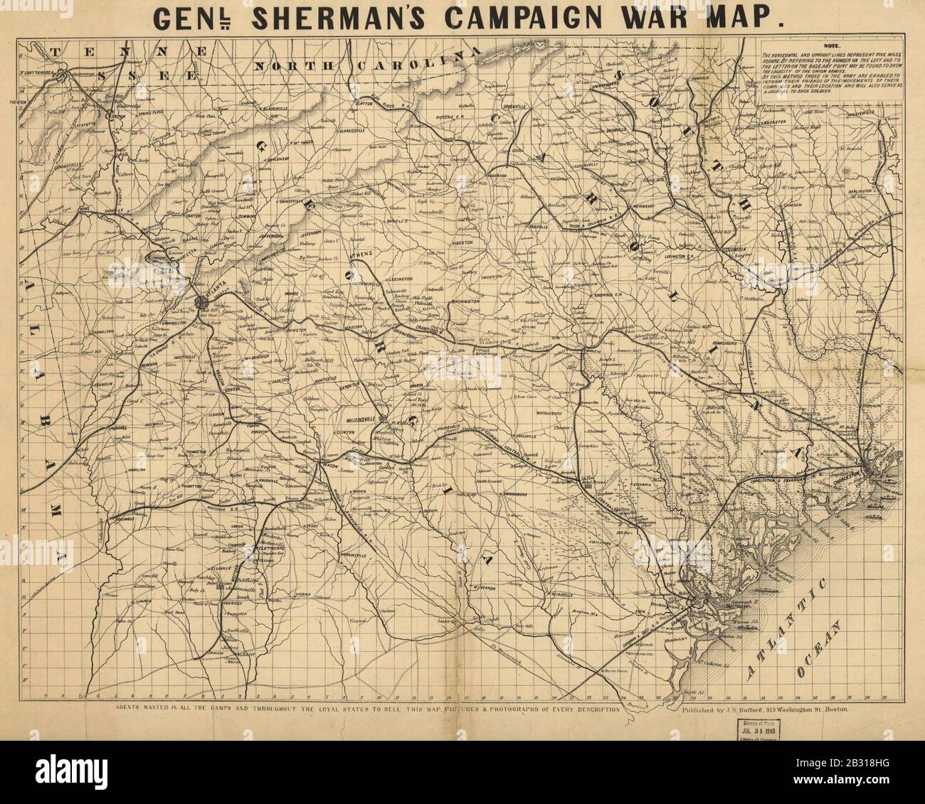 Genl. Sherman's campaign war map. Stock Photo