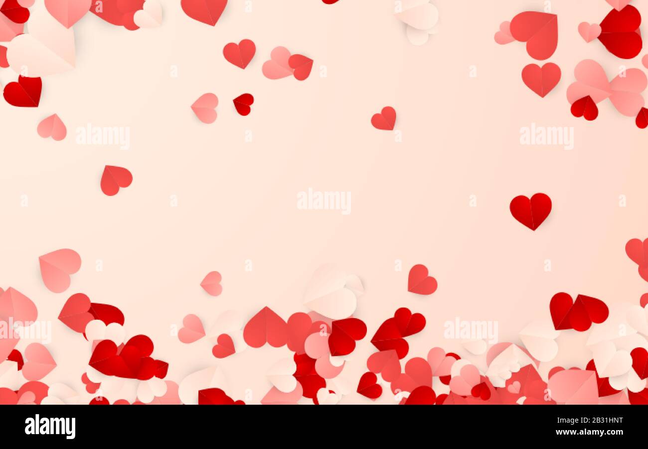 Happy Valentines Day background, paper red, pink and white hearts ...