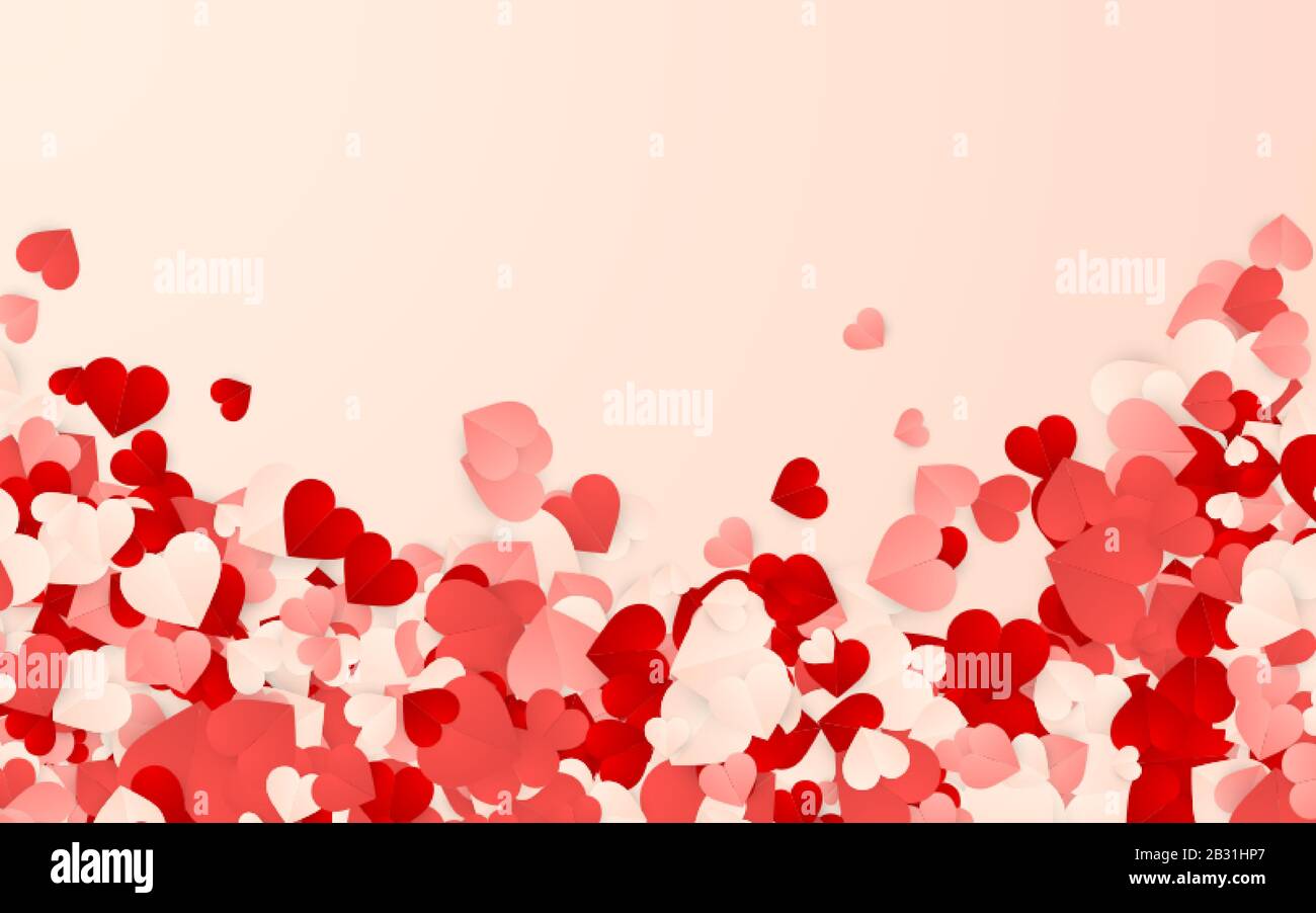 Happy Valentines Day background, paper red, pink and white hearts ...