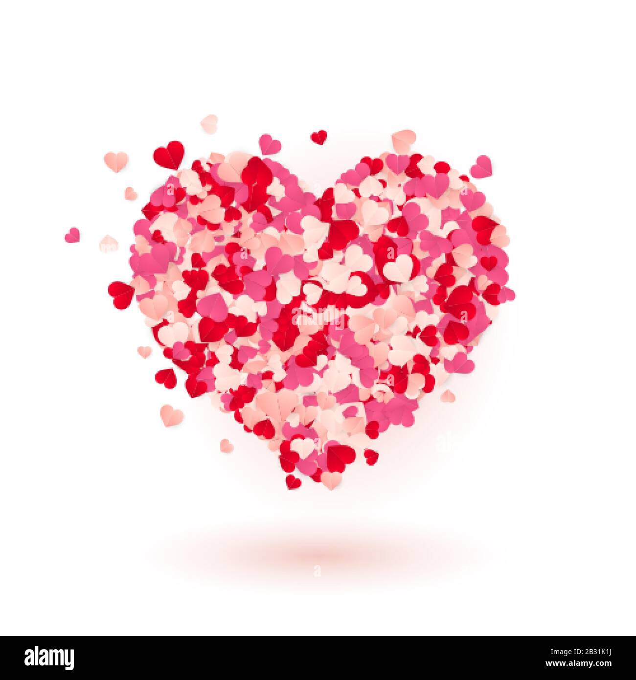 Happy Valentines Day background, paper red, pink and white hearts ...