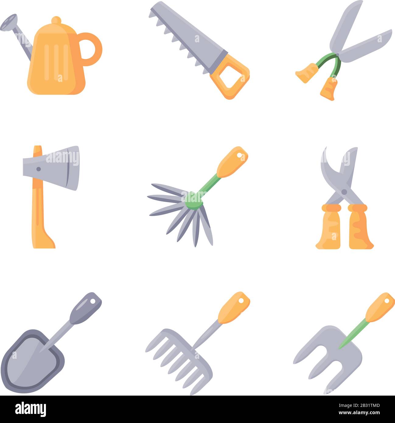 gardening tools icon set over white background, flat detail style icon ...