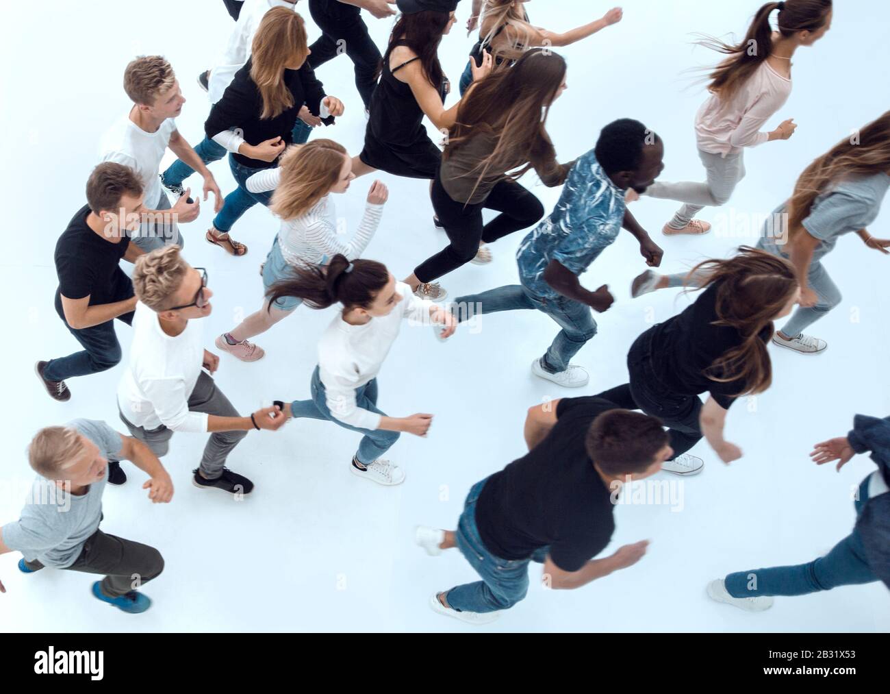 top view. a group of young people walking together in a row Stock Photo ...