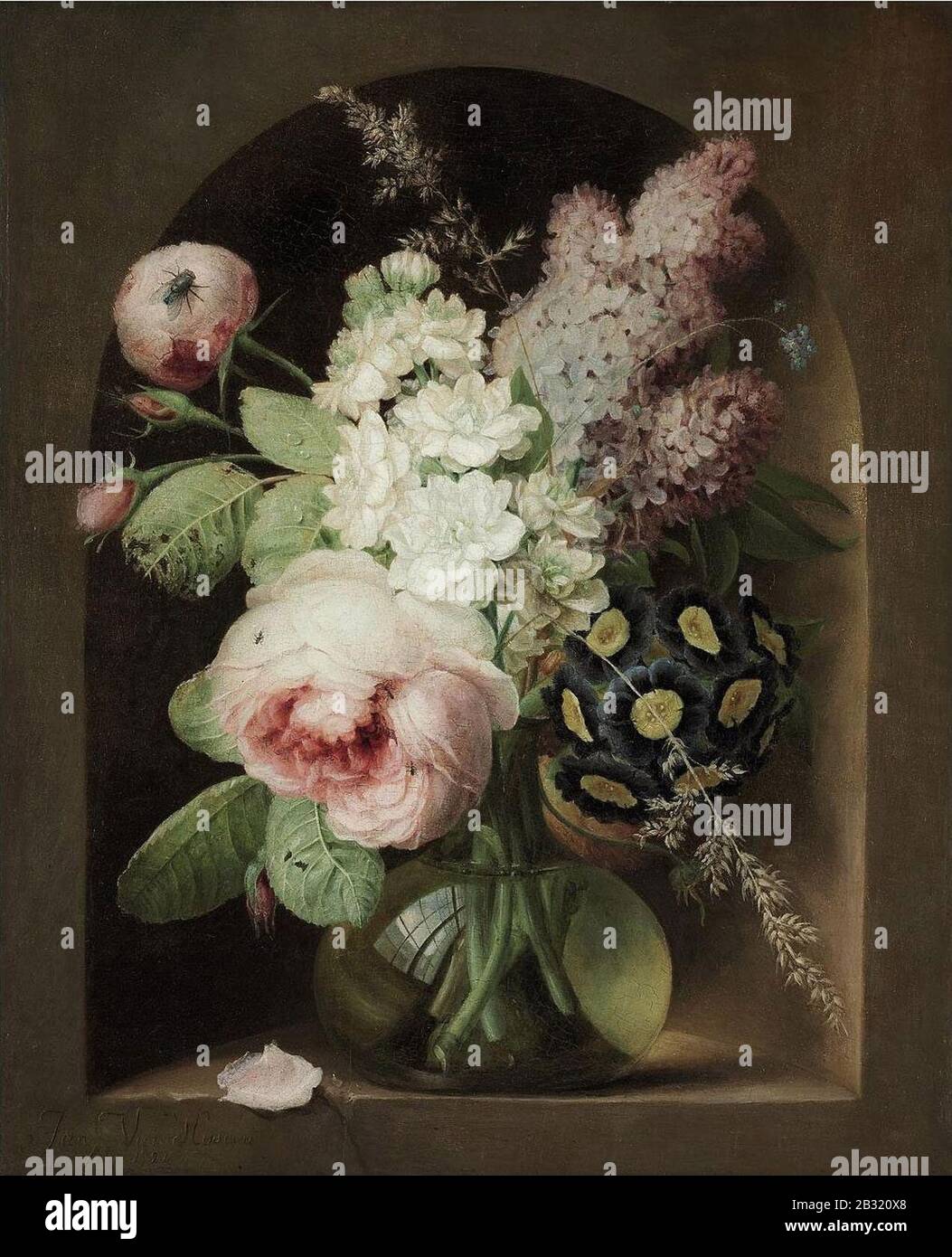 Frederik Ziesel Roses, hyacinth and other flowers in a glass