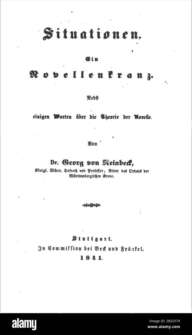 Georg Reinbeck - Situationen. Ein Novellenkranz, 1841 (Titelseite). Stock Photo