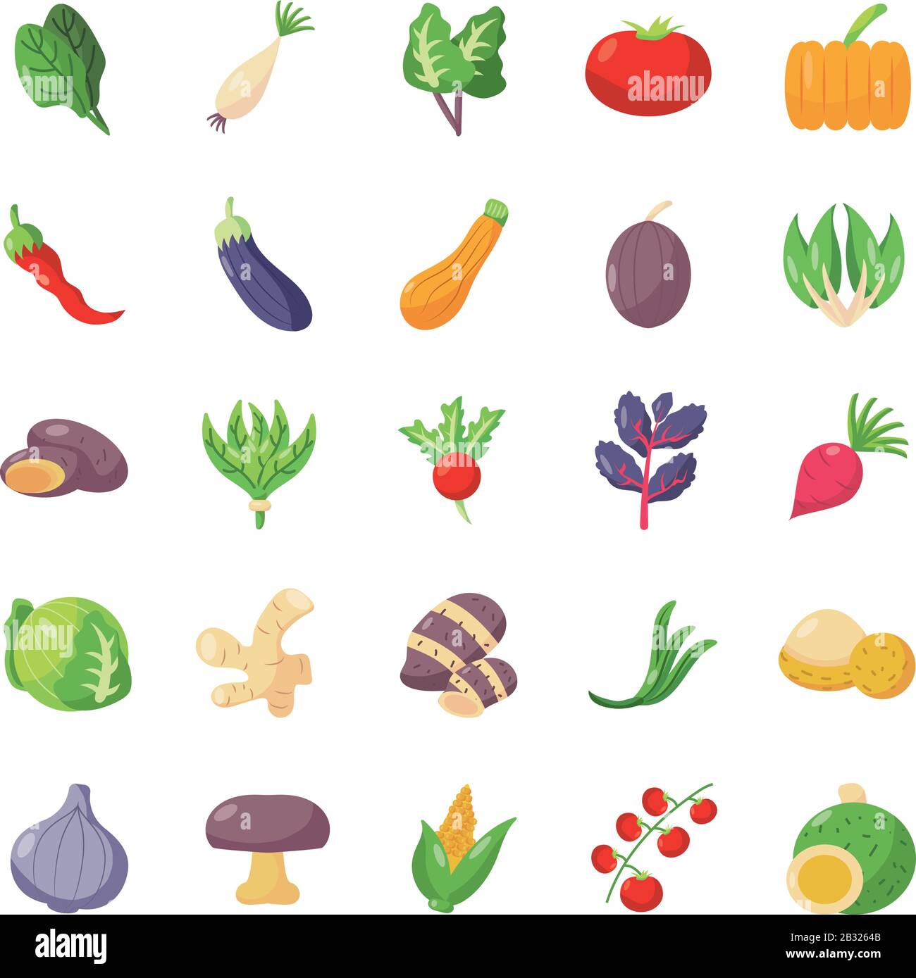 colorful vegetables icon set over white background, flat detail style ...