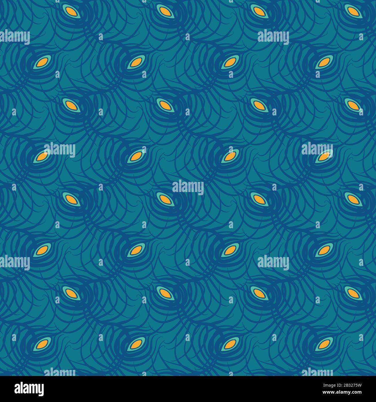 teal and blue peacock feathers seamless vector pattern Stock Vector