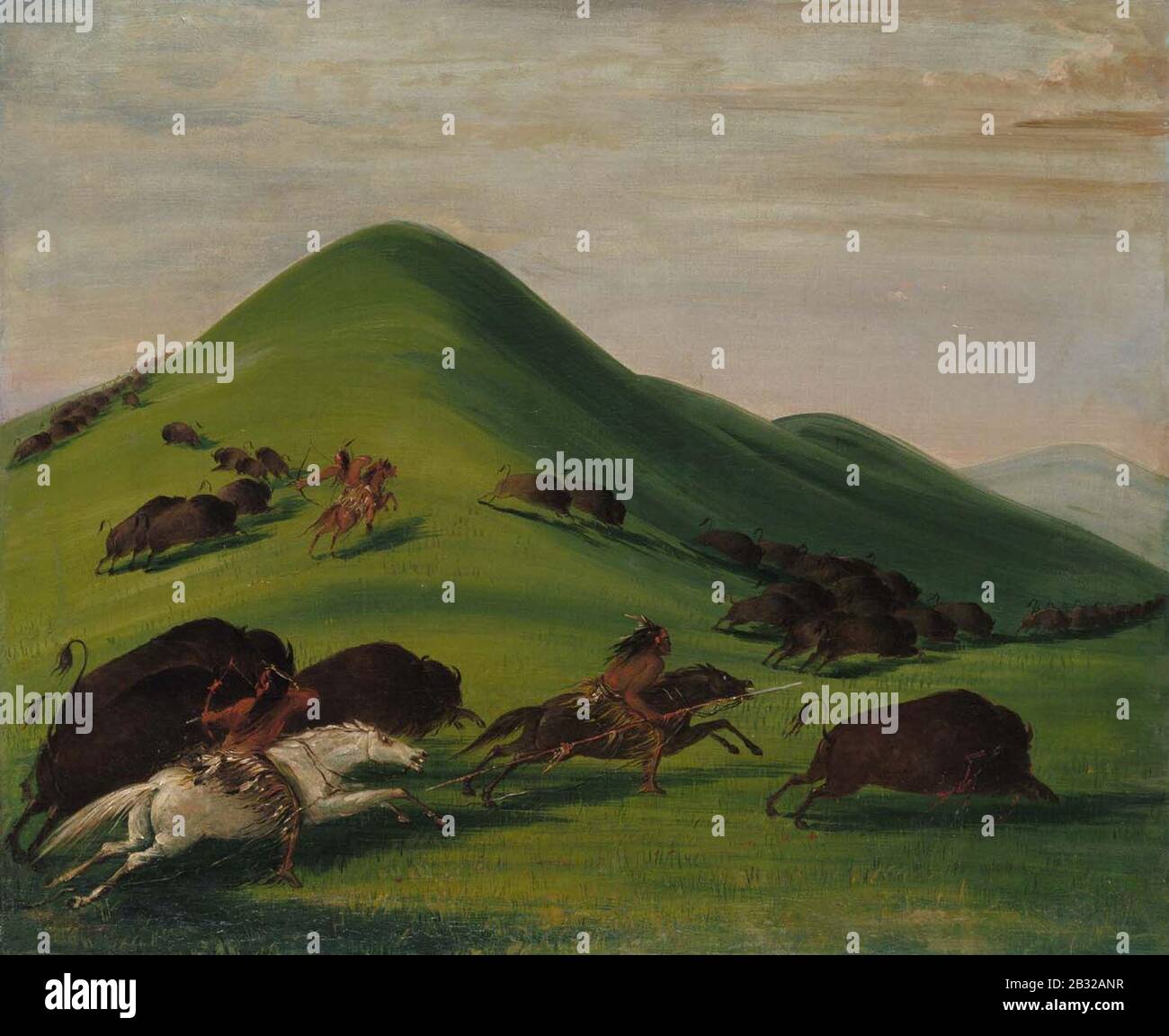 George Catlin - Buffalo Chase over Prairie Bluffs Stock Photo