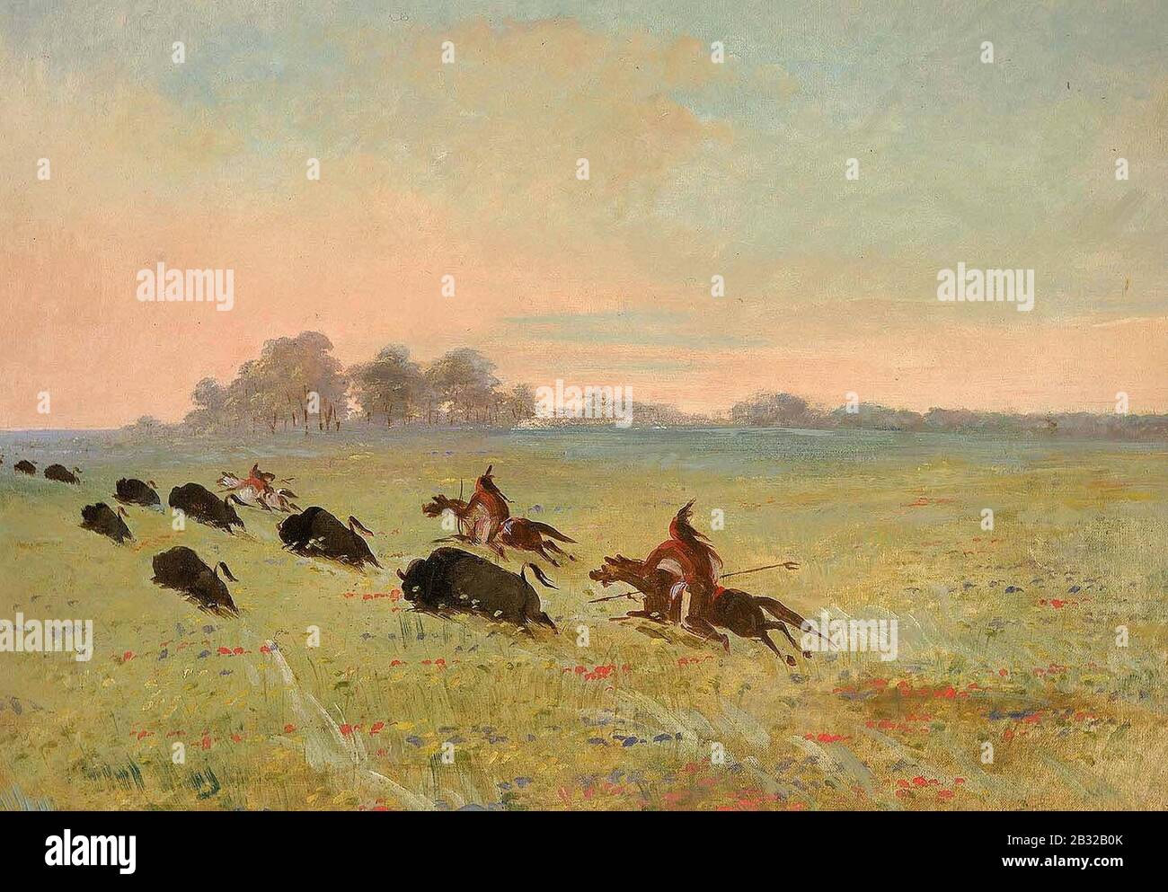 George Catlin - Comanche Indians Chasing Buffalo Stock Photo