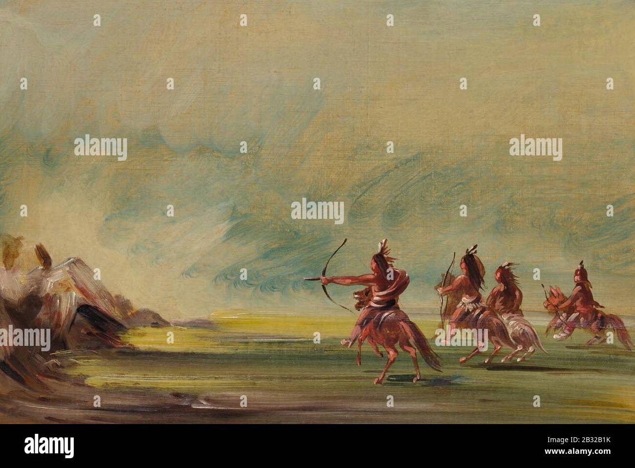 George Catlin - Comanche Giving Arrows to the Medicine Rock Stock Photo