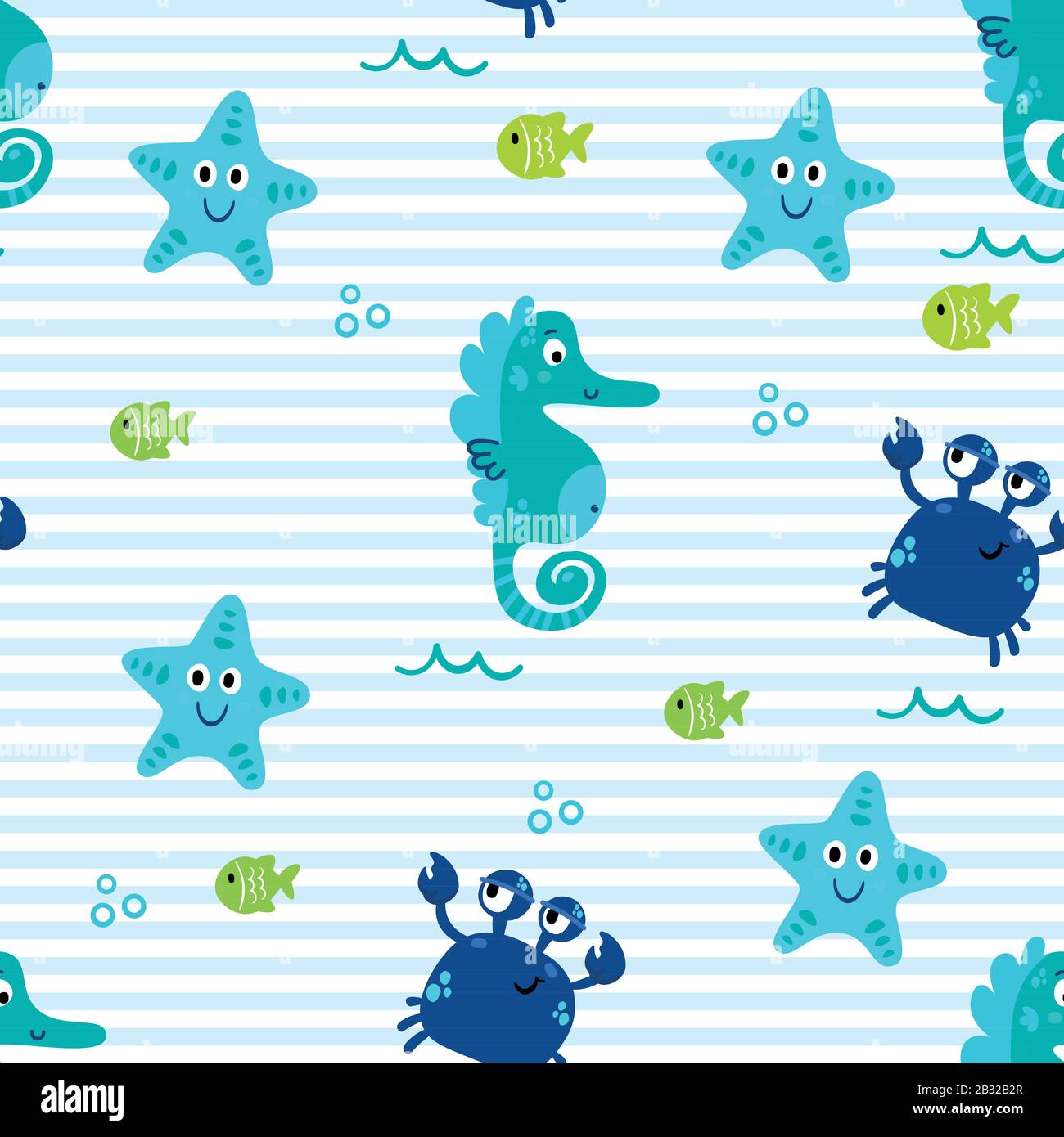 Cute sea vector animals underwater stars fish crab sea horse Stock ...