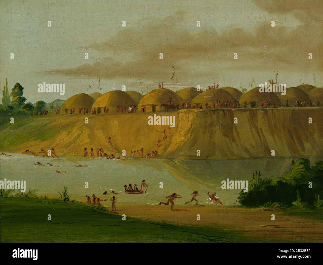 Catlin Hidatsa Village, Earthcovered Lodges, on the Knife