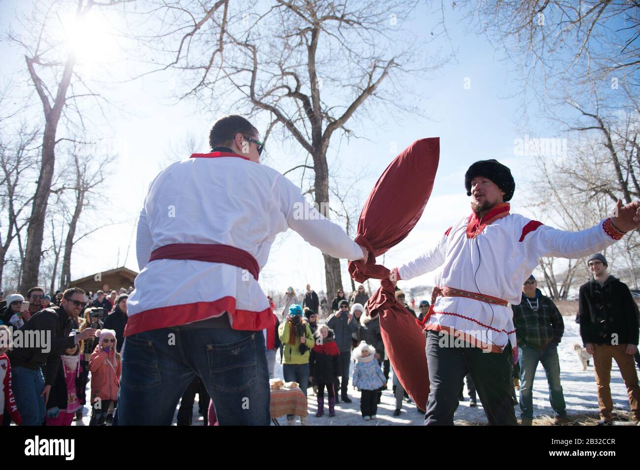 Pillow fight that took place at the Maslennitsa celebration in Calgary