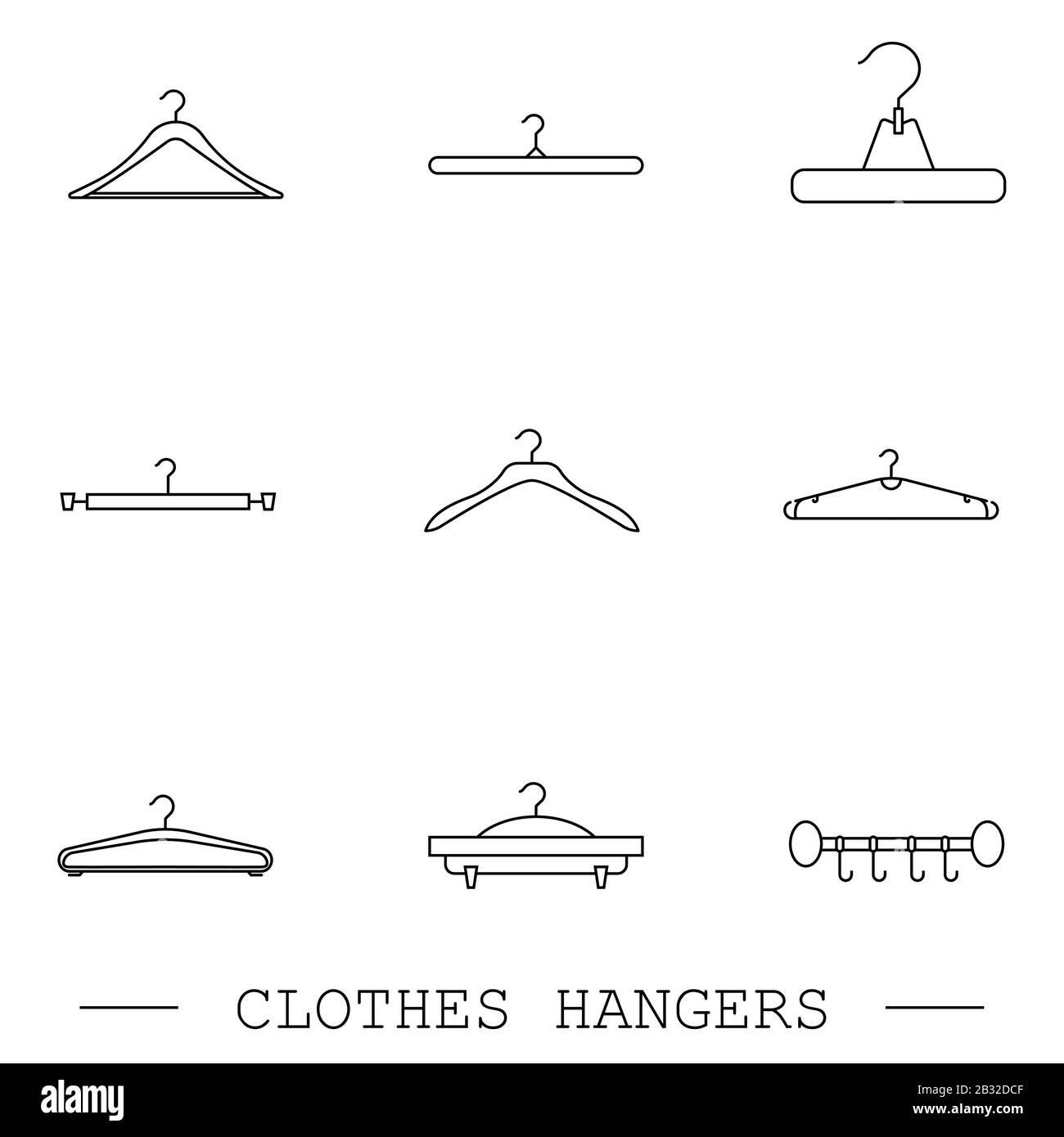 Hangers vector line, line icons set. Set of vector illustration hanger for clothing and fashion. clothes hangers icon set Stock Vector