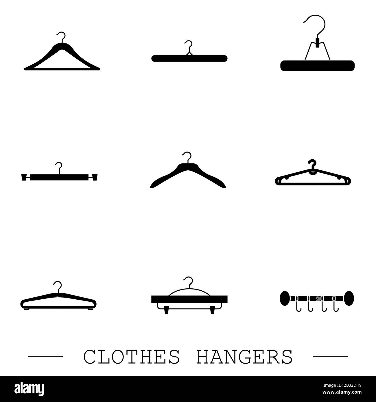 Hangers vector black icons set. Set of vector illustration hanger for clothing and fashion. clothes hangers icon set Stock Vector