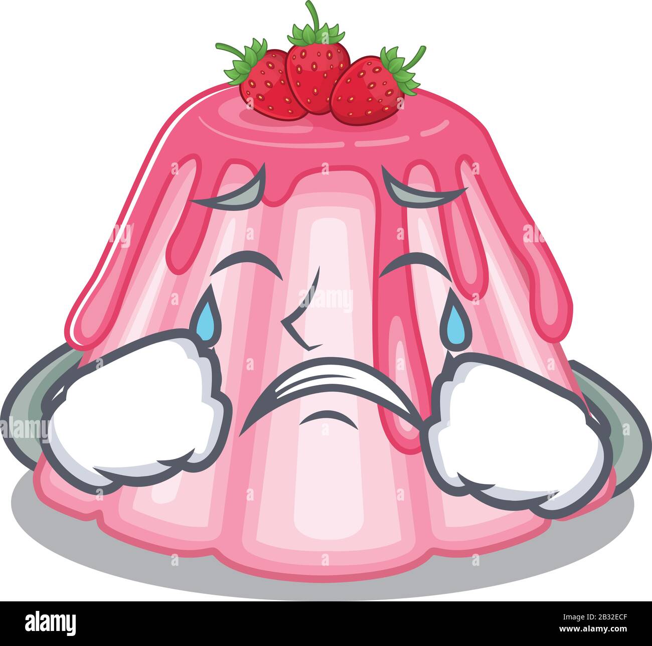 Strawberry jelly cartoon character concept with a sad face Stock Vector