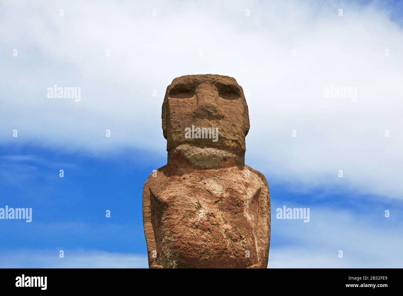 Rapa Nui, Ahu Riata. The statue Moai in the marina of Hanga Roa on Easter Island, Chile Stock Photo
