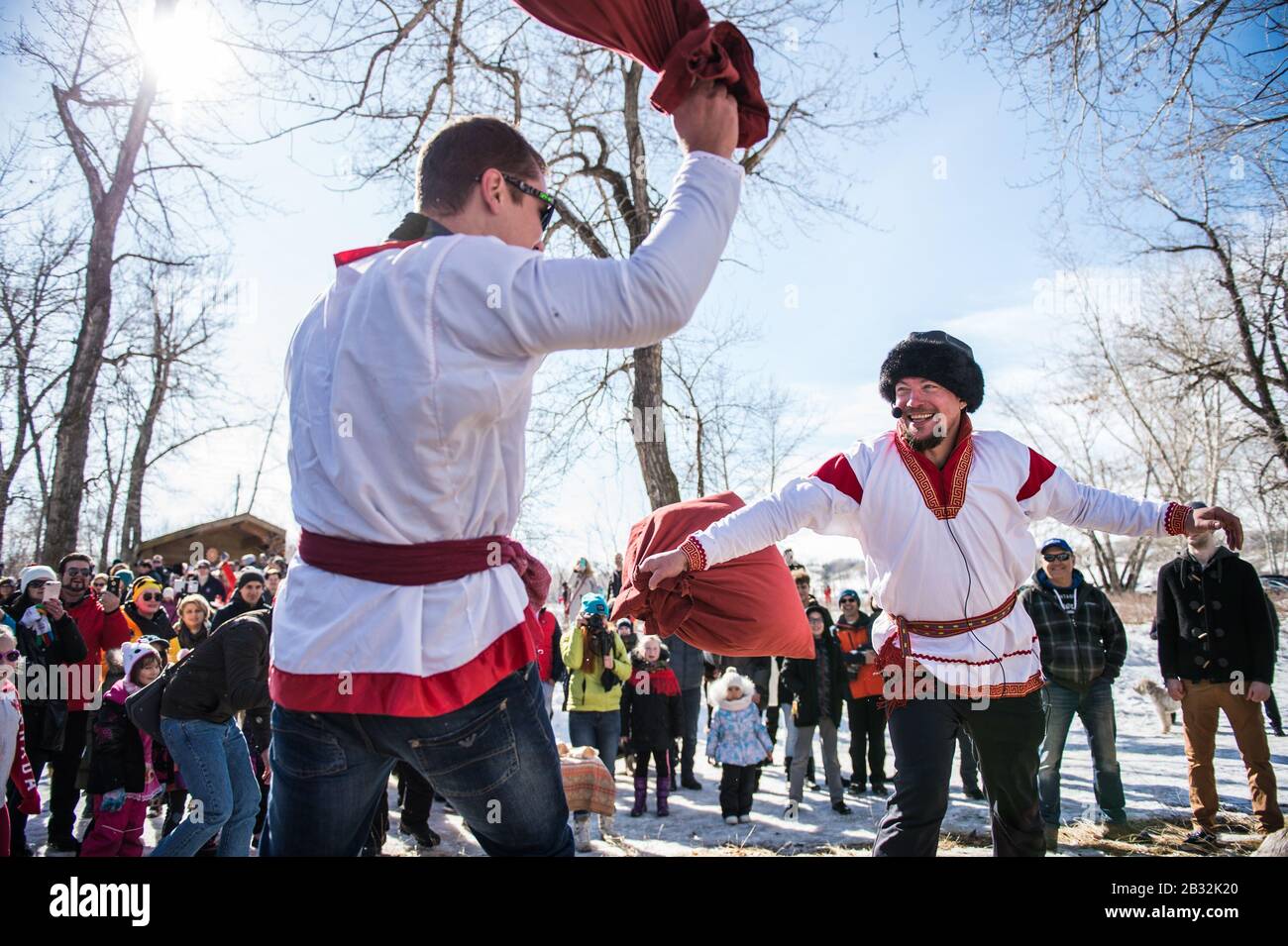 Pillow fight that took place at the Maslenitsa celebration in Calgary