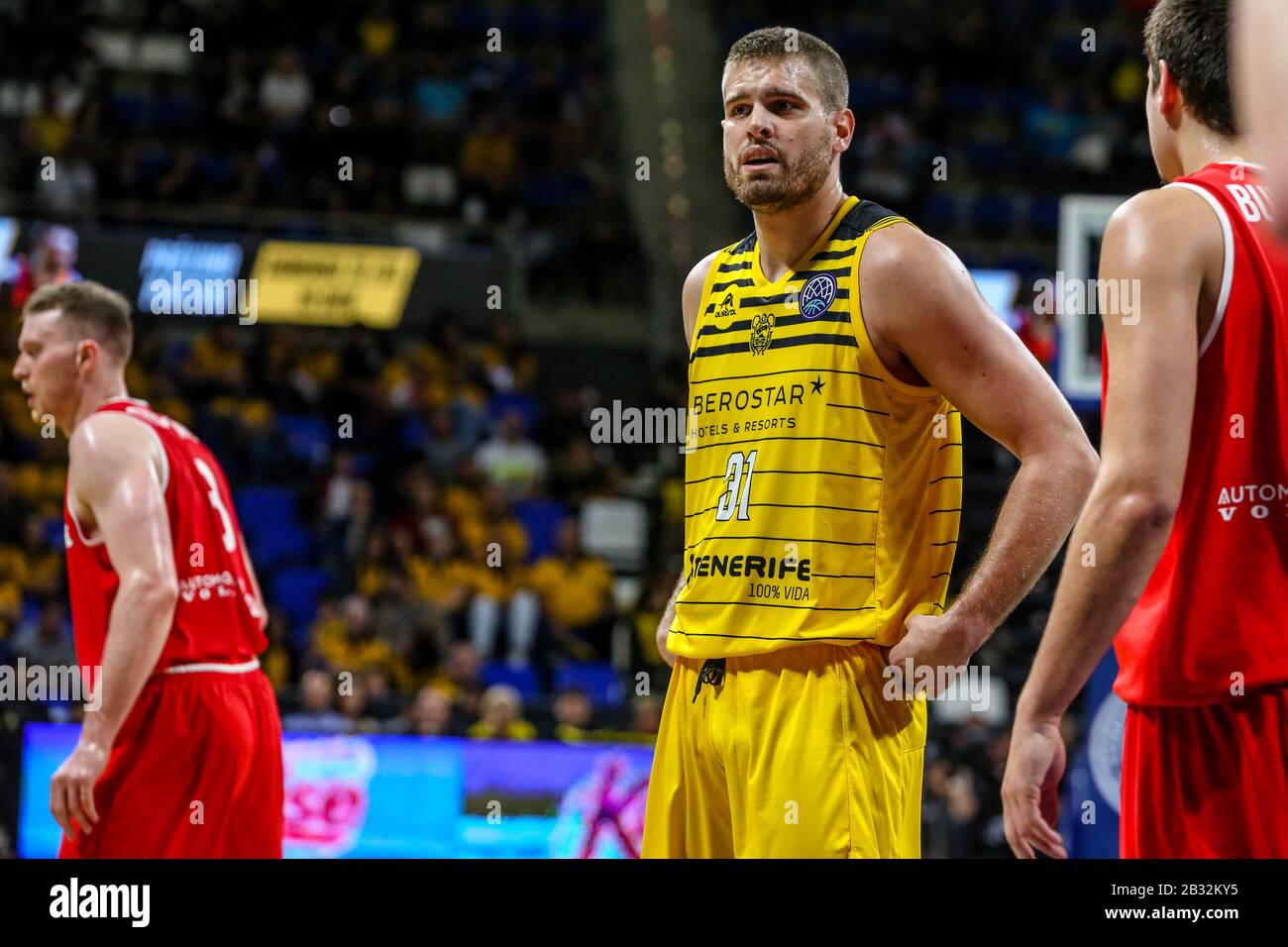 georgios bogris (iberostar tenerife) durante the match during Iberostar Tenerife vs Filou Oostende, Basketball Champions League in San Cristobal de La Laguna (Tenerife - Spain), Italy, March 03 2020 Stock Photo
