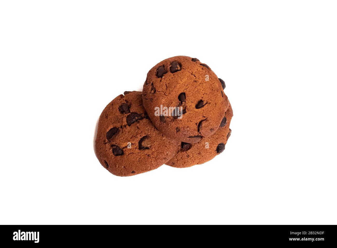 Three biscuit cookies with chocolate isolated on white background Stock Photo