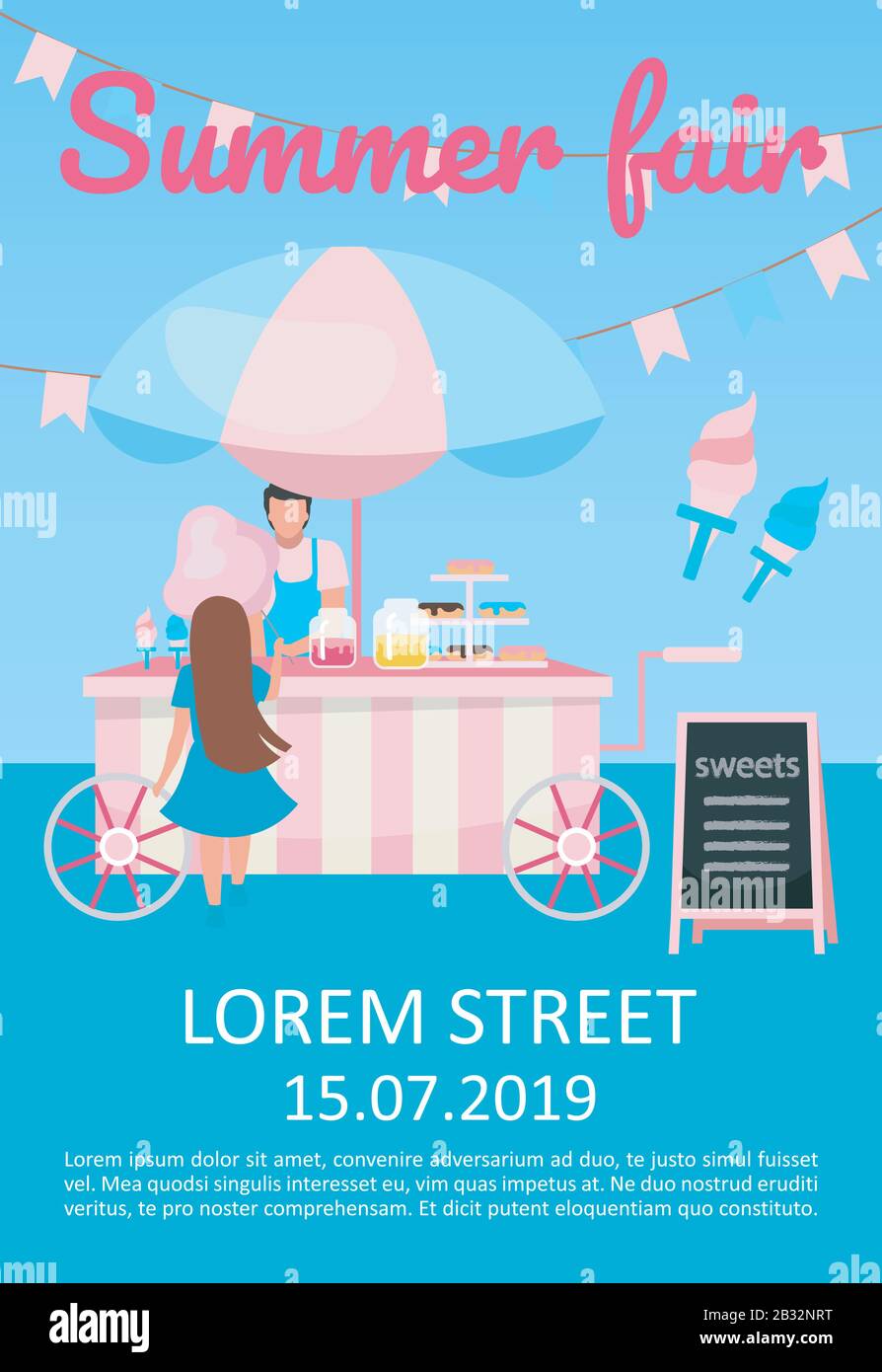 Summer fair brochure template. Street market food cart, trolley Intended For Summer Fair Flyer Template