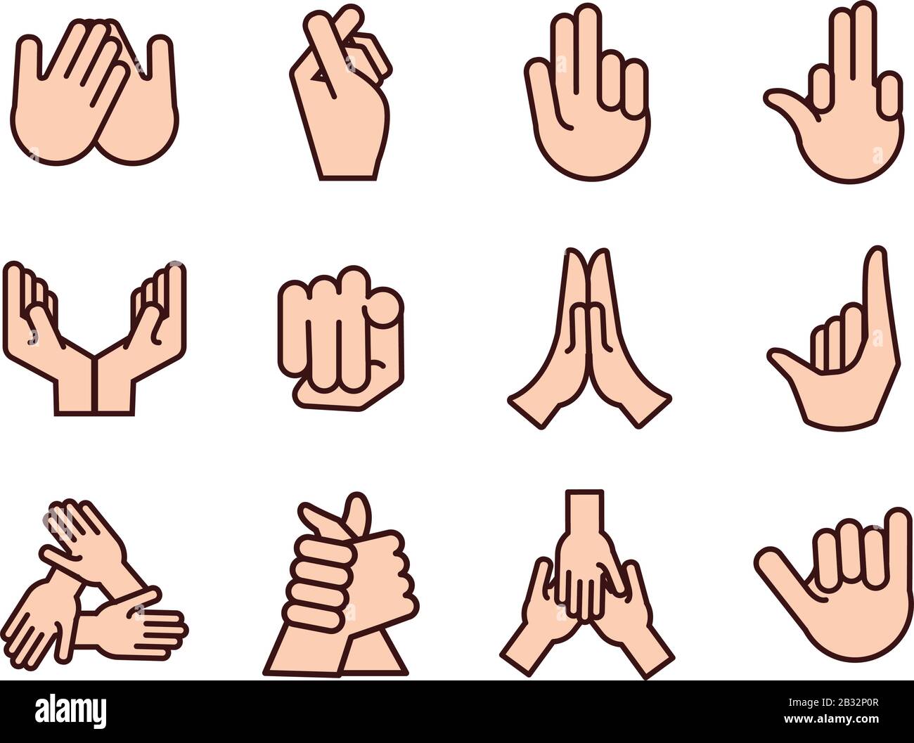 bundle of hands signals line and fill style icon Stock Vector Image ...