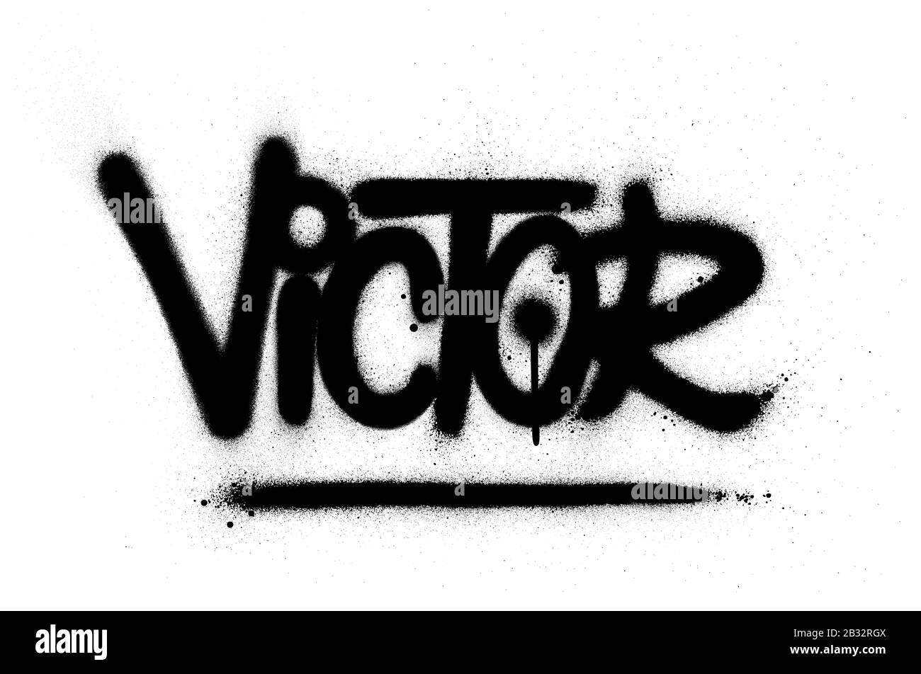 graffiti victor word sprayed in black over white Stock Vector