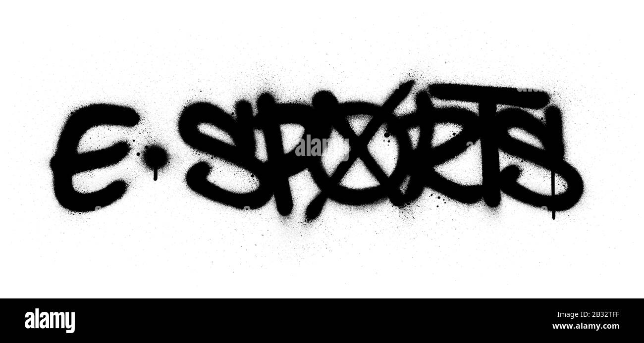 graffiti e sports text sprayed in black over white Stock Vector