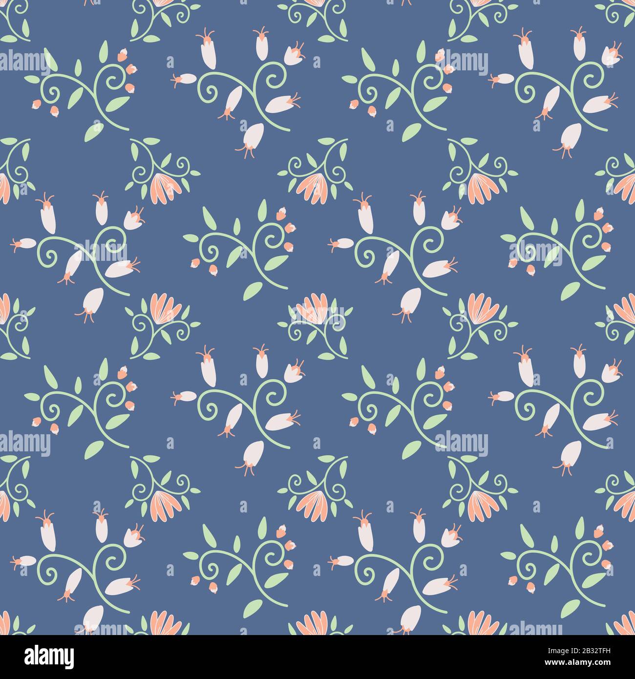 ornamental flowers seamless vector pattern on blue Stock Vector Image ...