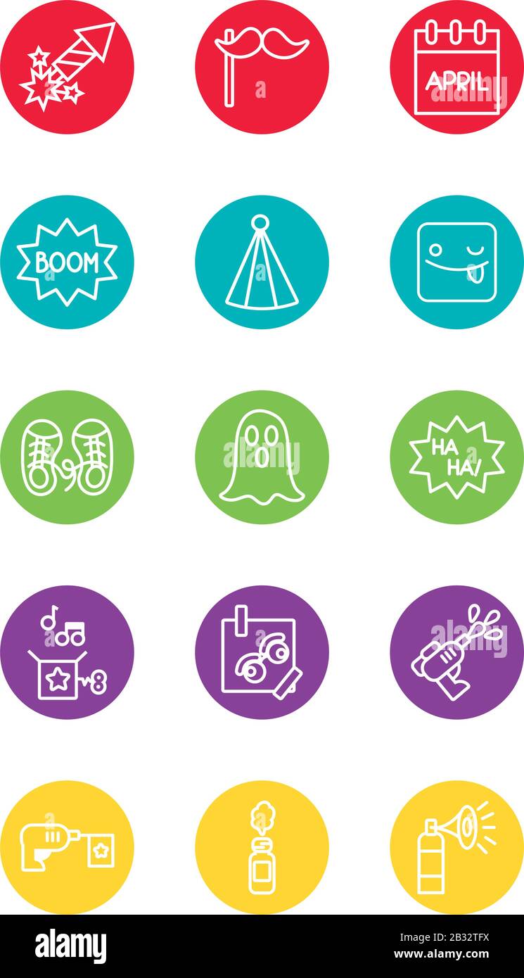 bundle of fools day set icons Stock Vector