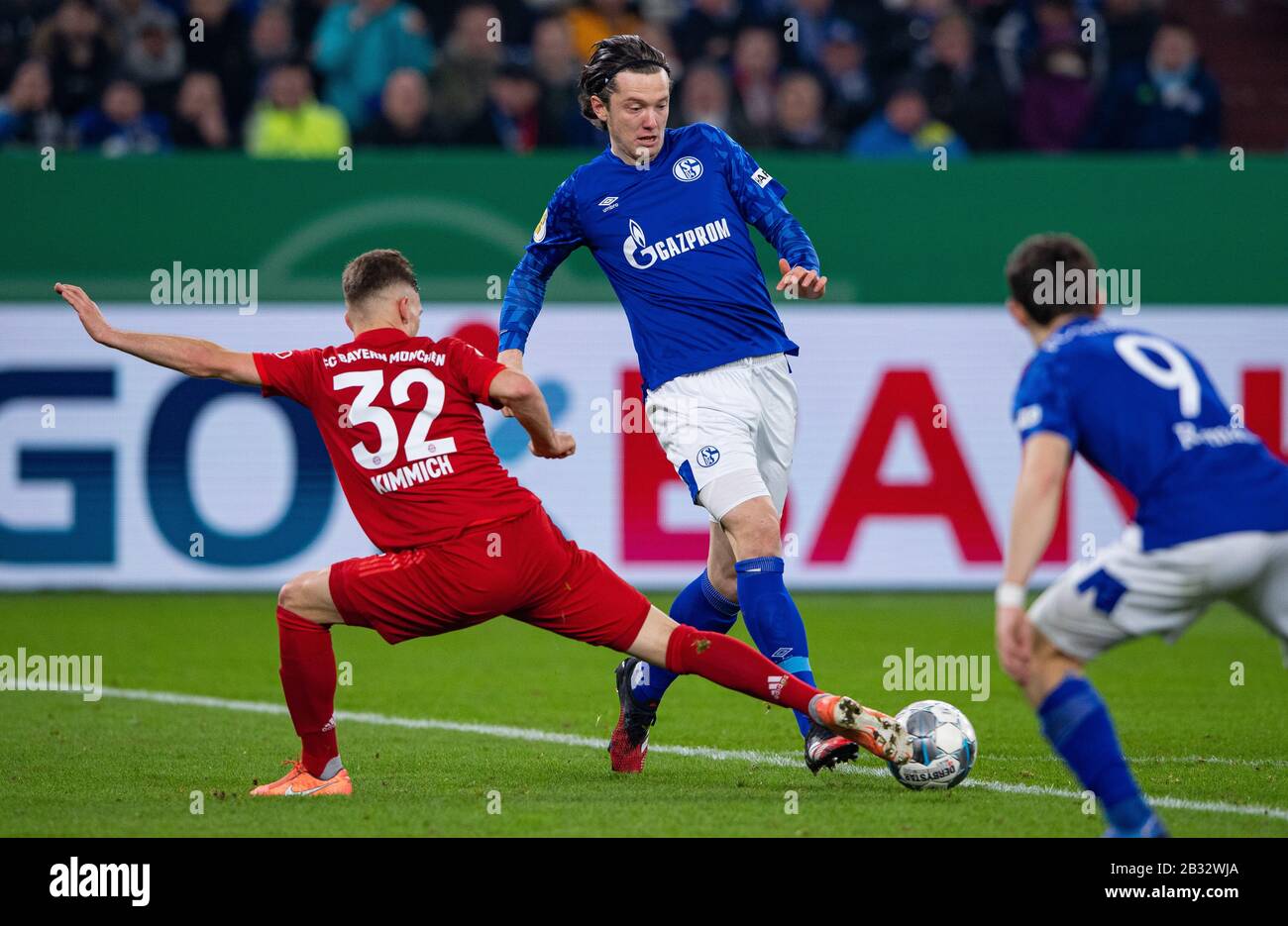 Gelsenkirchen Germany 03rd Mar 2020 Football Dfb Cup Fc Schalke 04 Bayern Munich Quarter Finals In The Veltins Arena Bavarian Joshua Kimmich L And Schalkes Michael Gregoritsch M Fight For The