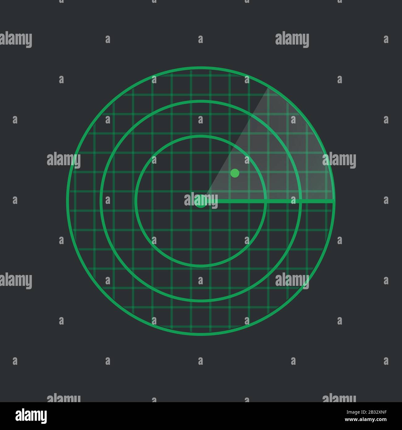 HUD radar display. Vector green radar screen. Military search system