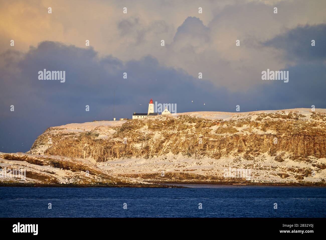 View of the Vardo Lighthouse in the coastal line of the Finnmark county. Norway Stock Photo